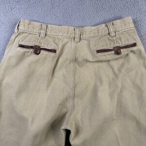 Vintage Orvis Jeans Mens 34x32 Fits (31x32) Beige Canvas Baggy Work Wear Leather